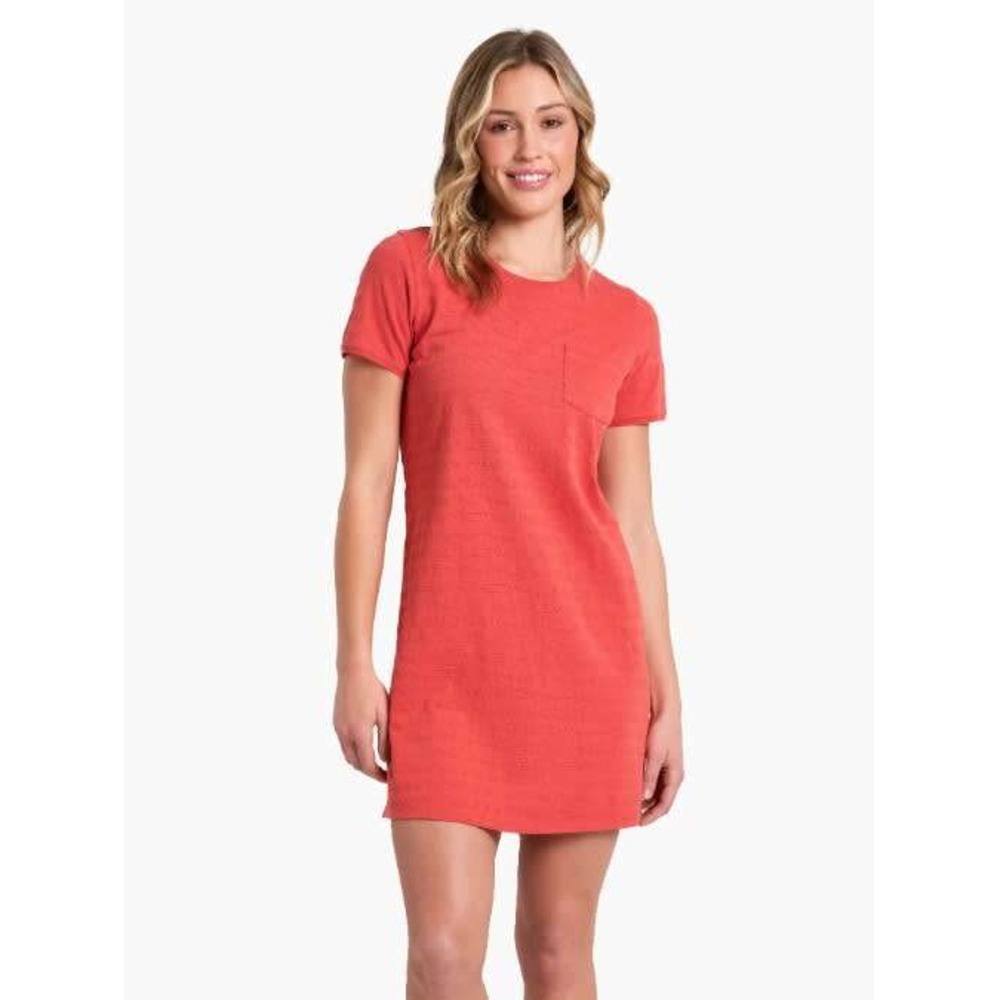 KUHL Quinn Short Sleeve T-Shirt Dress Coral Red Textured Knit XL